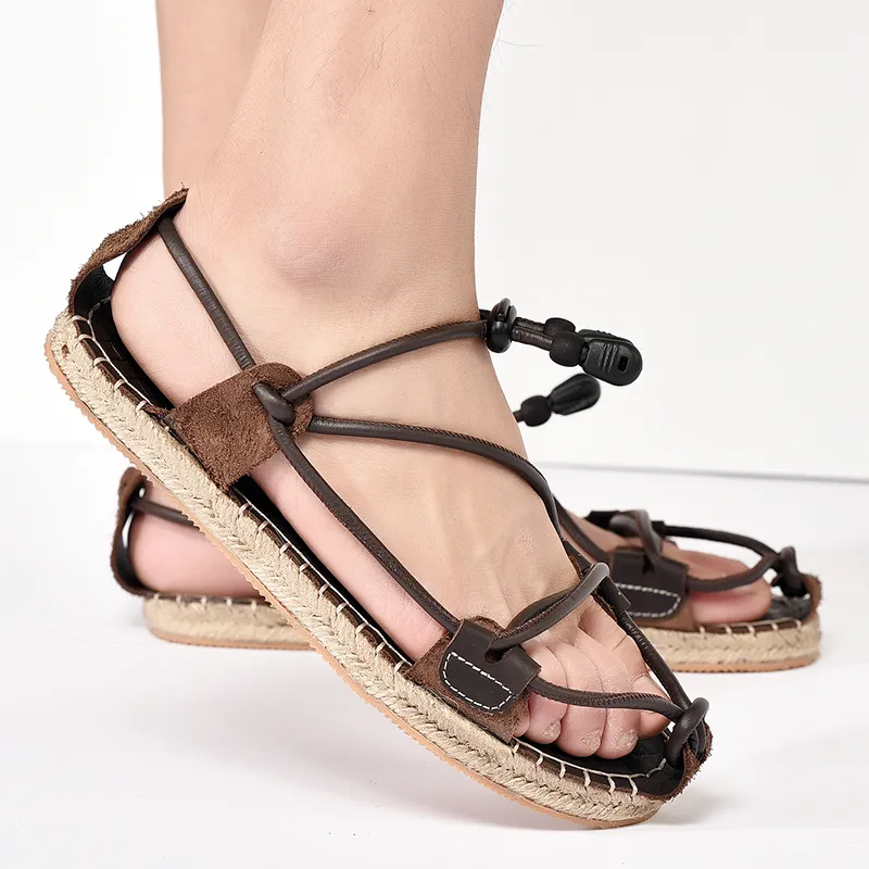 Männer Echtes Leder Sandalen 2023 Neue Sommer Sandalen Hausschuhe Handgemachte Webart Sandalen Weichen Boden Casual Outdoor Strand Römische Schuhe