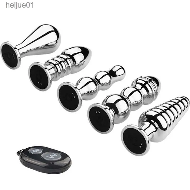 Juguetes para adultos 10 Velocidad Control remoto Metal Anal Butt Plug Vibrador Anus Beads Masaje Juguetes sexuales para mujeres Hombres Masturbación Parejas Coqueteando L230518