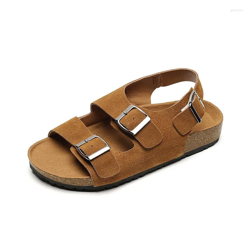 Womens Genuine Leather Sandals 2022 With Soft Wood Bottom Buckle