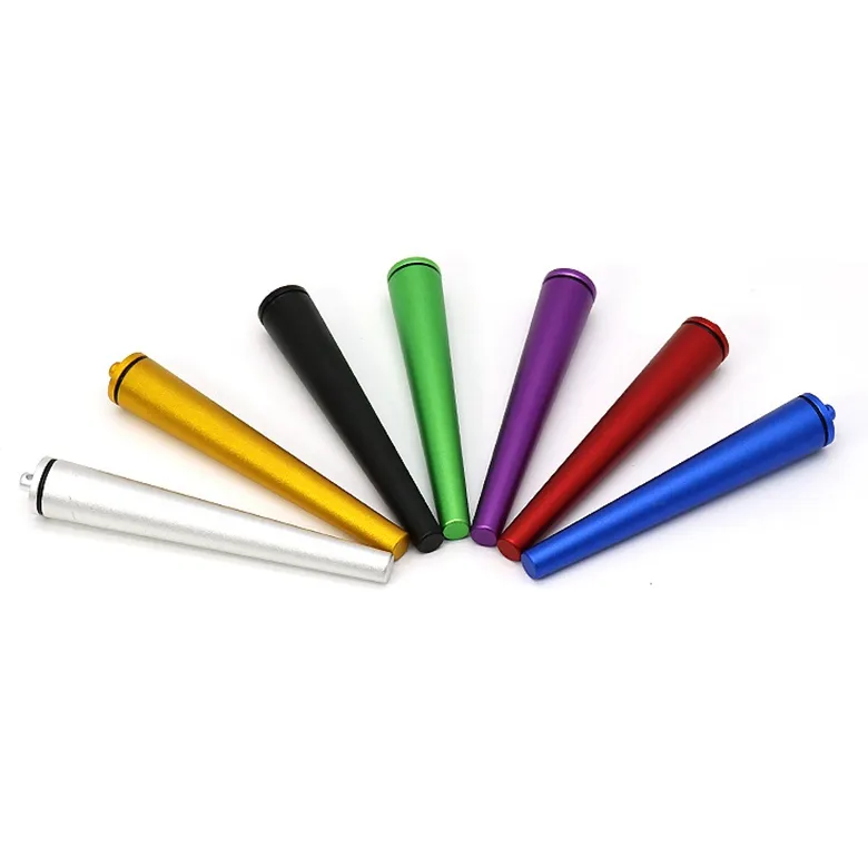 Poche Portable Fumer Coloré Alliage D'aluminium Herbe Sèche Tabac Cône Corne Cigarette Porte-Cigare Stash Cas D'étanchéité Étanchéité Tube De Stockage Bouteille DHL