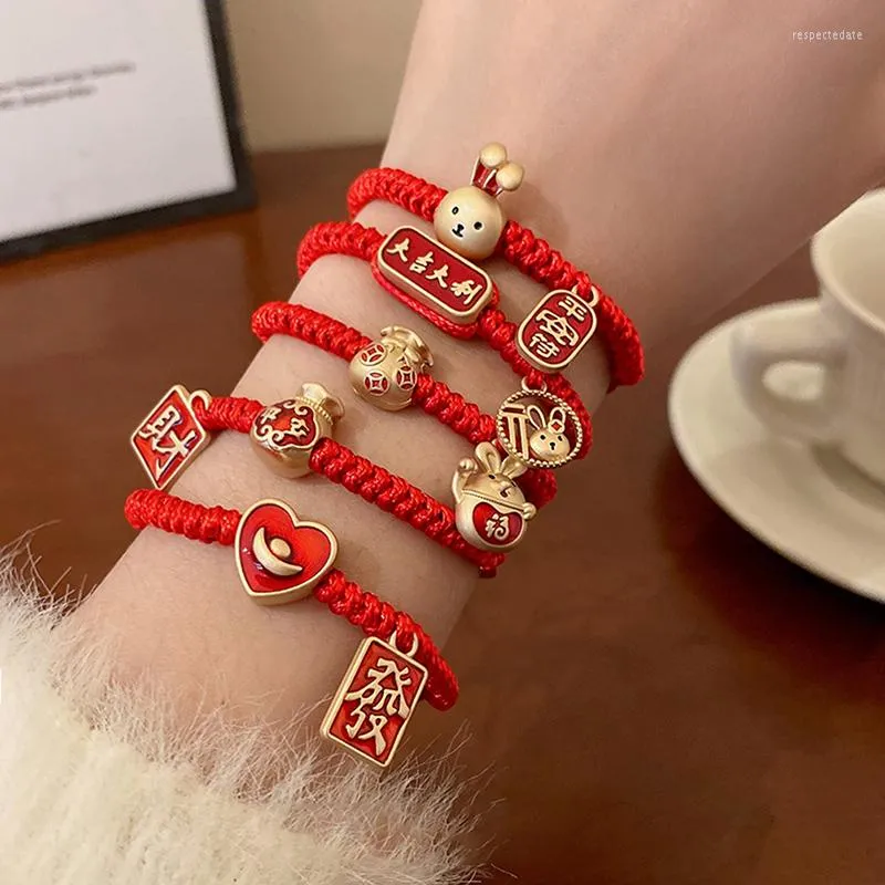 Link Bracelets Chinese Red Rope Peace Symbol Money Bag Bracelet Year Of Your Woven String Hand Jewelry Female