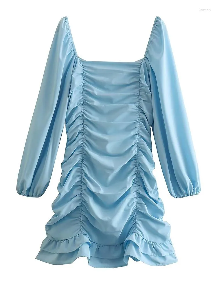 Sukienki swobodne Yenkye 2023 Kobiety Niebieski Ruched Bodycon mini sukienka z długim rękawem Panie Sexy vestidos