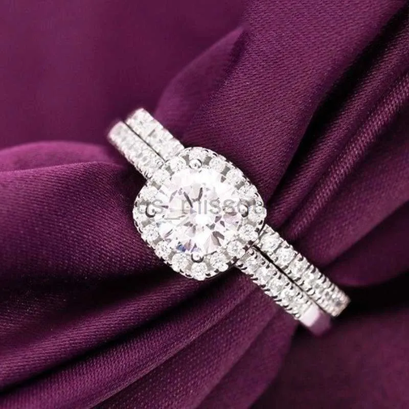 Classic Silver Stackable Wedding Ring Sets Set With White
