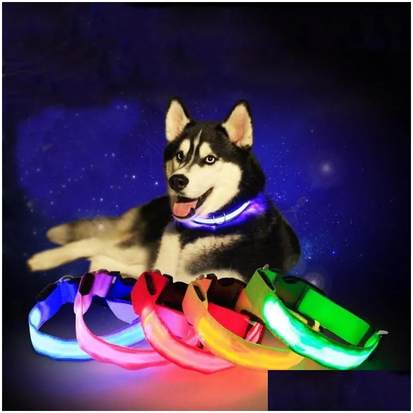 Dog Collars Leashes 4 Colors Cat Pet Colorf Light Flashing Safety Adjustable Collar Solid Color Led Reflective Antilost Dh0272 Dro Dhqv4