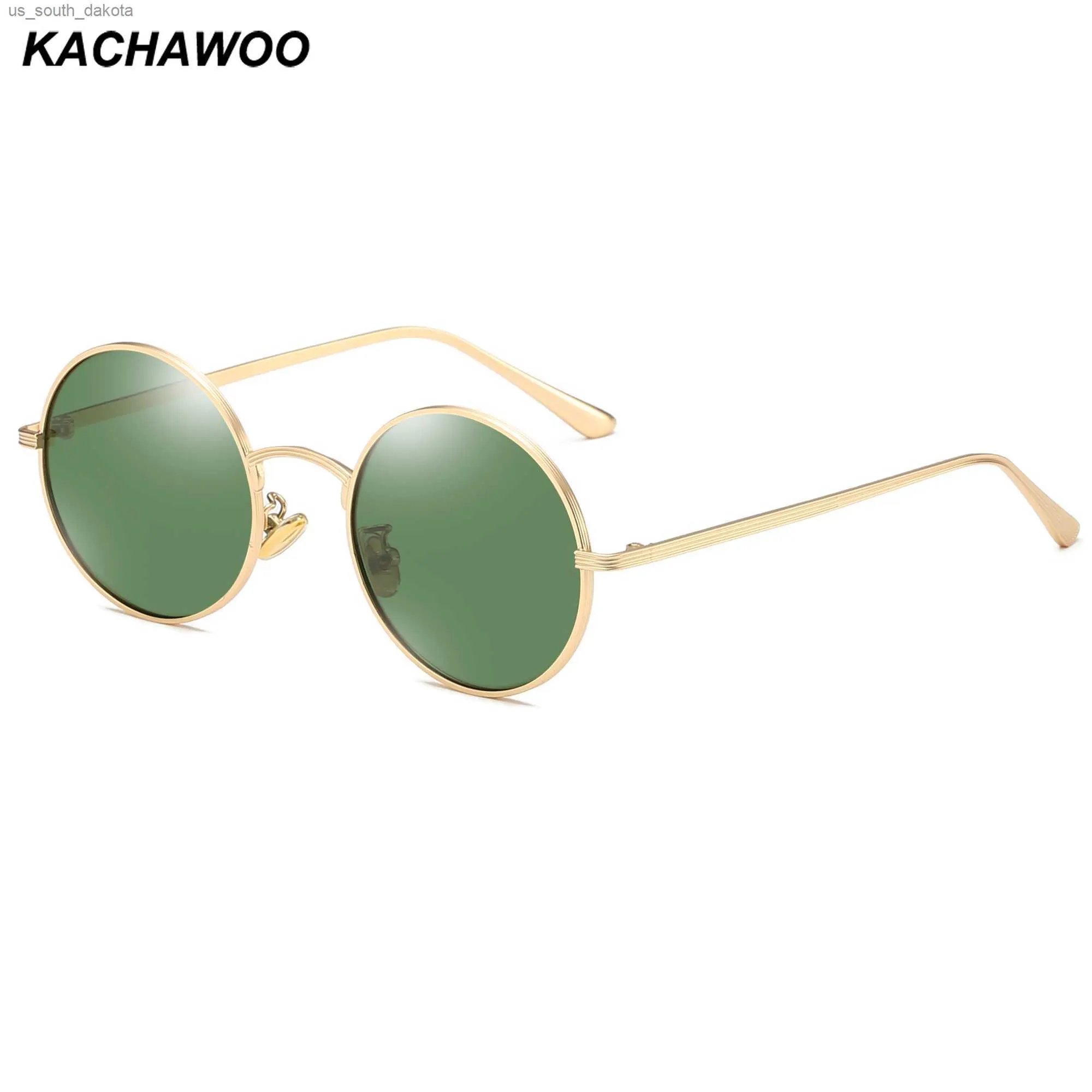 Óculos de sol redondos polarizados Kachoo para mulheres óculos de sol retrô de metal dourado verde homem dirigindo estilo aro completo óculos unissex L230523