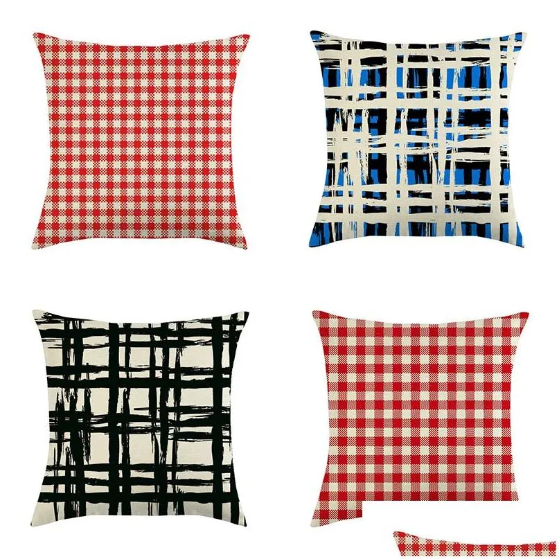 Pillow Case Classic Plaid Er 18X18 Inch Linen Red Blue Lattice Throw Cushion Home Christmas Decoration Dbc Drop Delivery Garden Text Dhrlw