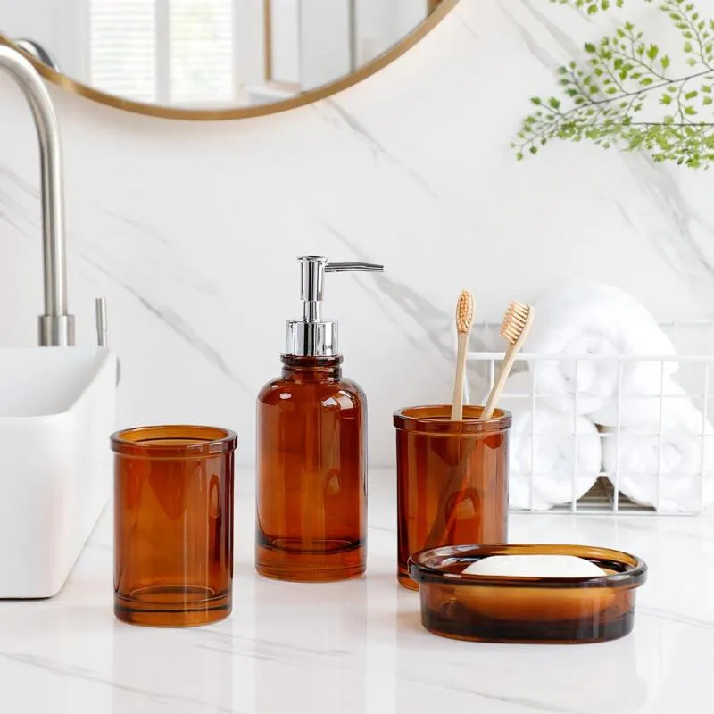 Set di accessori da bagno Accessori da bagno Lozione per vetro colorato Dispenser di sapone Portaspazzolino Piatto Arredamento rustico per casa colonica