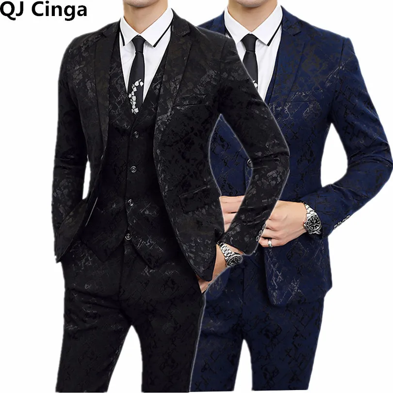 Herrdräkter blazers lyxiga män kostym sätter senaste kappa byxväst design klänning blommig smal brudgum tuxedo svart blå plus storlek 6xl 230530