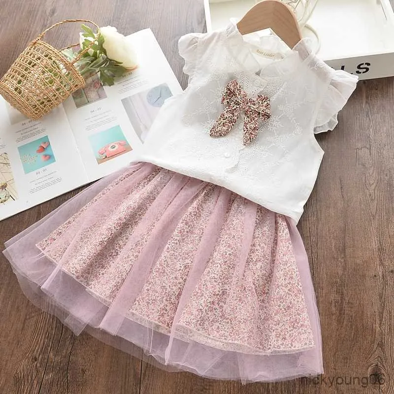 Clothing Sets Girls Clothes Summer Kids Casual Style pattern T-Shirtanddress 2Pcs For Children dress