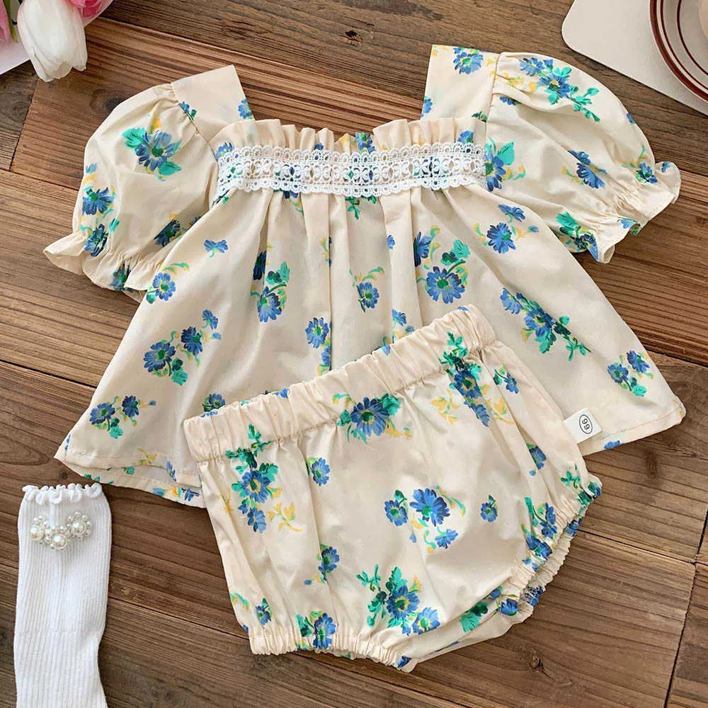 Ensembles de vêtements anniversaire bébé fille coton chemises à fleurs et pantalons courts pièces vêtements d'été pour bébés