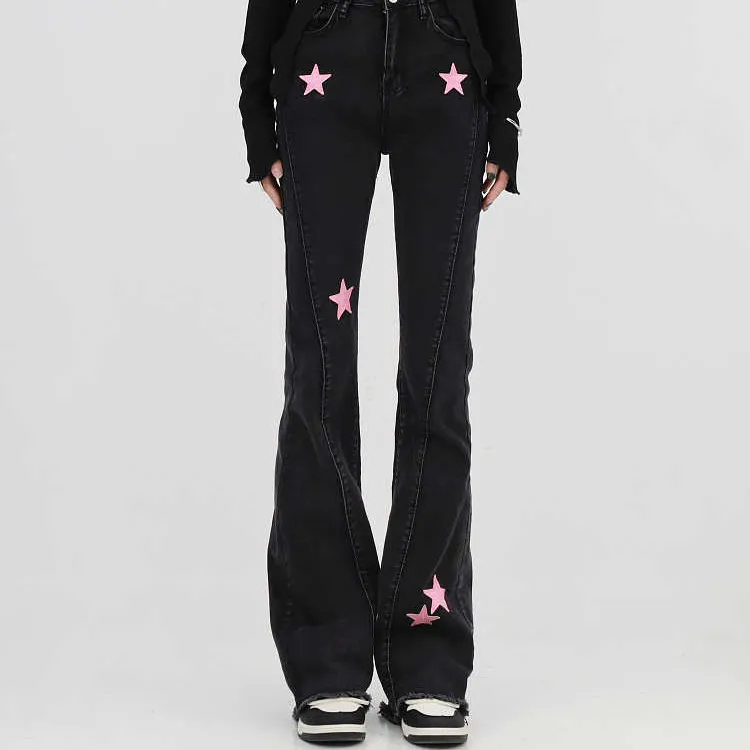 Jeans pour femmes vêtements européens et américains vêtements grande taille vibe girl girl micro évasé jeans décontracté étoile droite étoile 230530