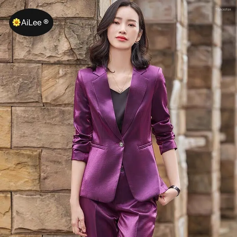 Femmes deux pièces pantalons 2 pièces femmes mode formel Blazer ensemble costume OL bureau dame violet coréen professionnel manteau veste élégant luxe