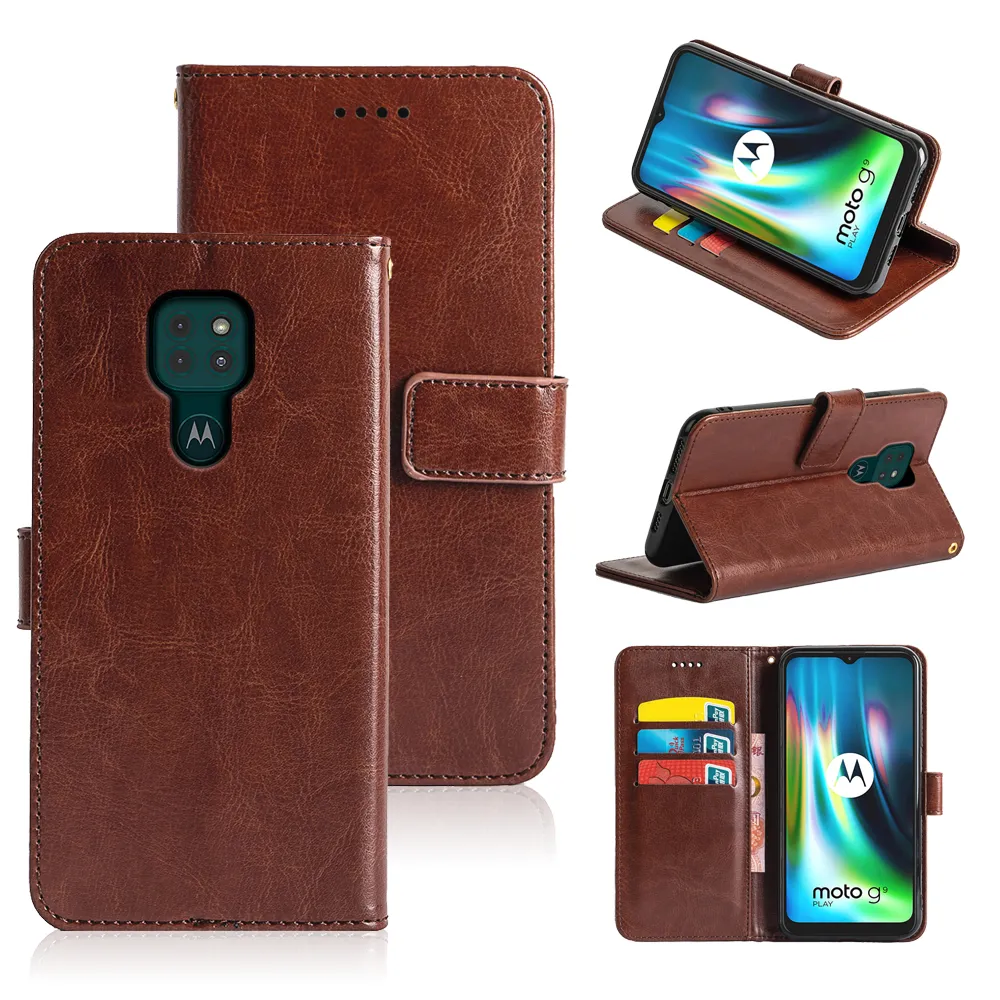 Leather Flip Cover Wallet Leather Case Magnetic Cover For Motorola Moto E7 E7i Power Lenovo K13 K14 E20 E30 E40 E22i E13 G Power G Stylus G Pure G Play 4G 2024