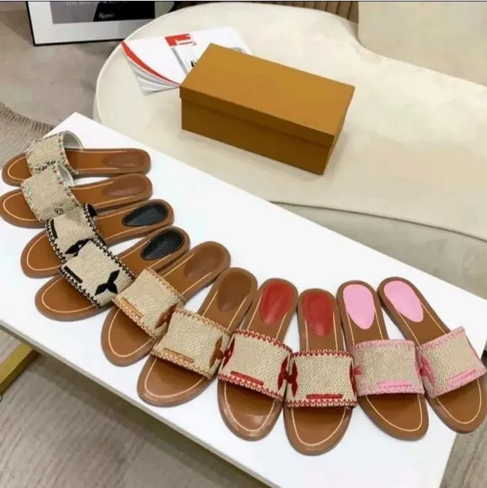 Women's Embroider Slide Sandal Lock It Mule Slippers Fashion Summer Beach Designers Slides for Ladies Low Heel Sandals Flat Womens Shoes