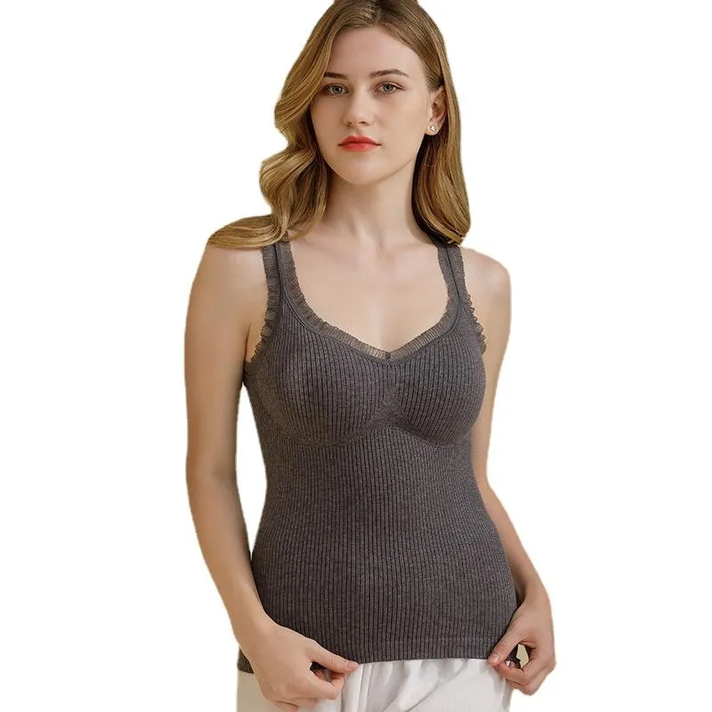 Débardeurs femmes sous-vêtements thermiques débardeurs Sexy dentelle mince couche chaude chemise pour l'hiver grande taille cachemire vcou corps Shaper intimes