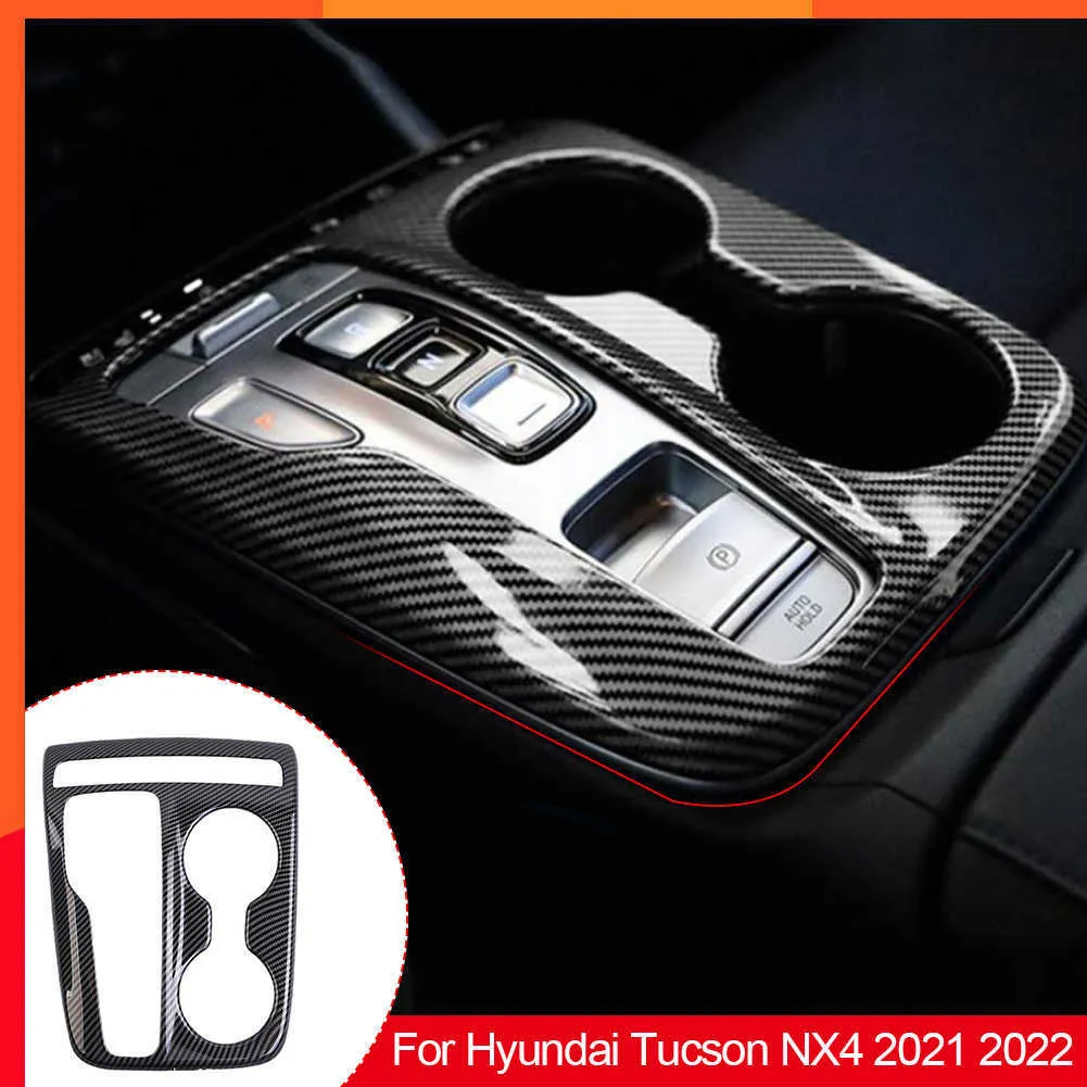 Nouveau panneau de tasse d'eau de Console centrale de voiture pour Hyundai Tucson 2021 NX4 boîte de changement de vitesse en Fiber de carbone cadre revêtement d'habillage accessoires intérieurs