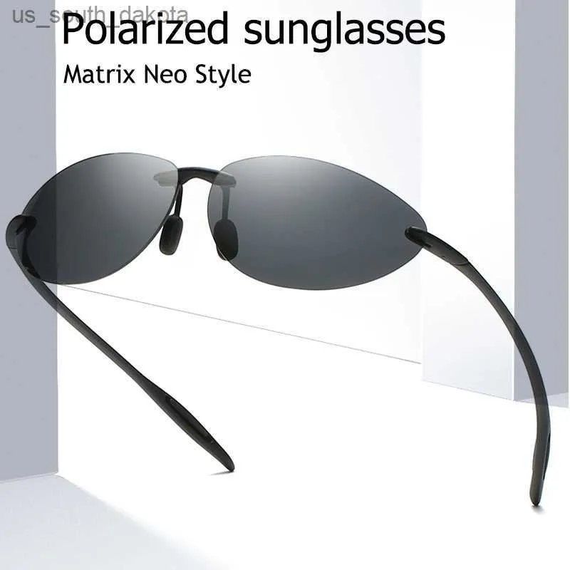 Rimless Polarised Driving Solglasögon Män matris Neo Style Anti-Blue Light Solglasögon UV400 Ultra-Light Oculos de Sol Sun Glasses L230523