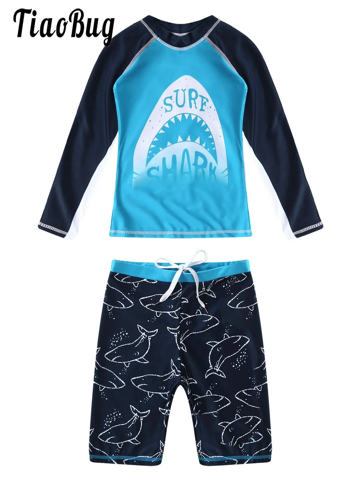S Çocuklar Yüzme Takım Mayo Rashguard Uzun Kollu Yüzme T Shirt Üstleri Şort Spor Seti Banyo 2 10 Yıl 230531