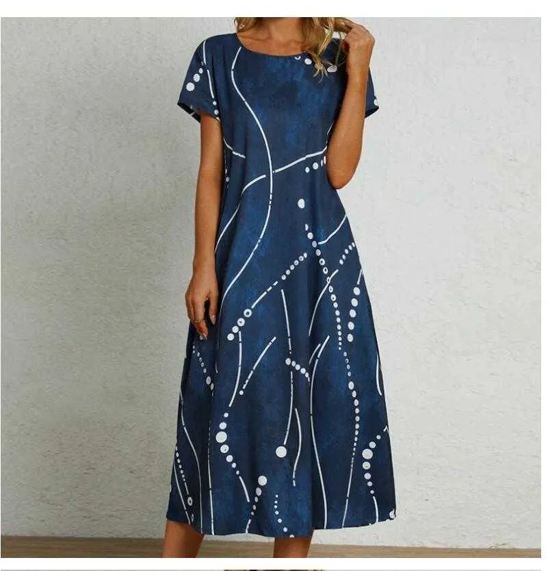 Kleider Sommerkleid Damen Sommer Sexy Midi Plus Size Casual Lose Kurzarm Bedrucktes Langes Kleid P230530