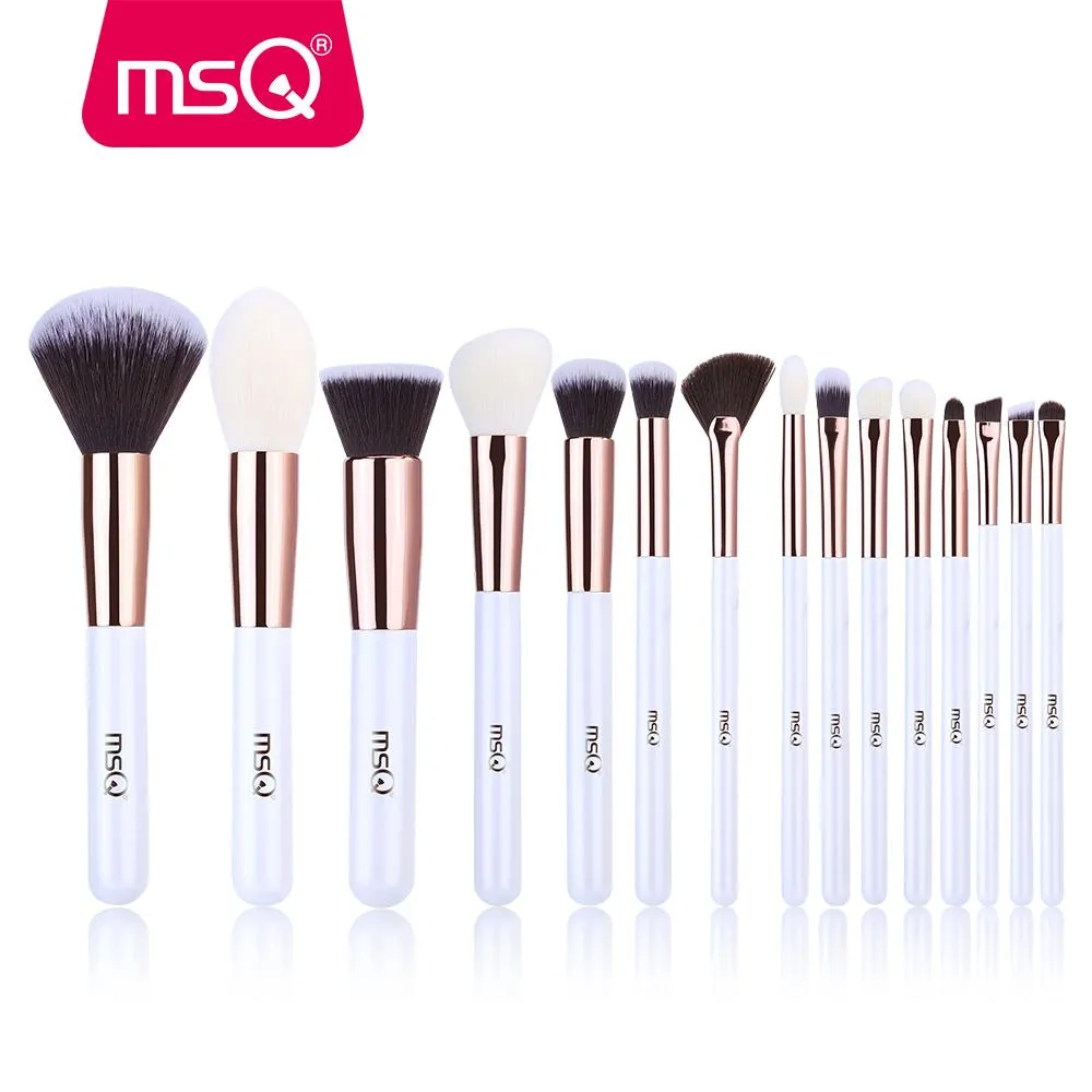 Borstar msq 15st ansikte makeup borstar professionella vita/rosguld syntetiska hårpulver fundament ögonskugga borste kosmetik smink set