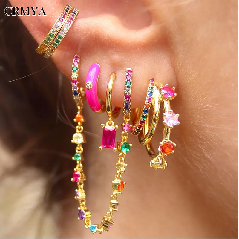 CRMYA Gold Silver Filled Stud Earrings for Women Vintage Color CZ Zircon Piercing Women's Earrings 2022 Trend Jewelry Wholesale