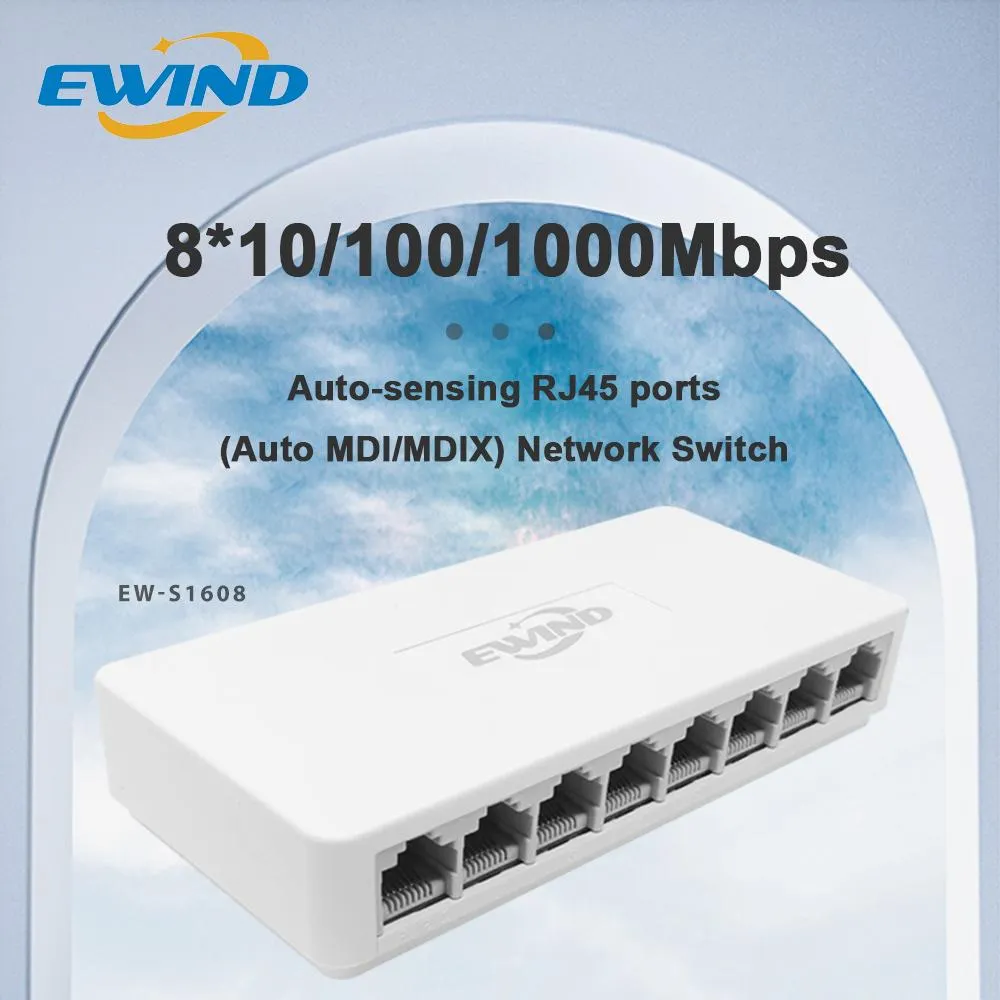 スイッチEWIND ETHERNET SWITCH 5/8ポートデスクトップギガビットネットワークスイッチ10/100/1000Mbpsアダプター高速RJ45イーサネットスイッチオートMDI/MDIX