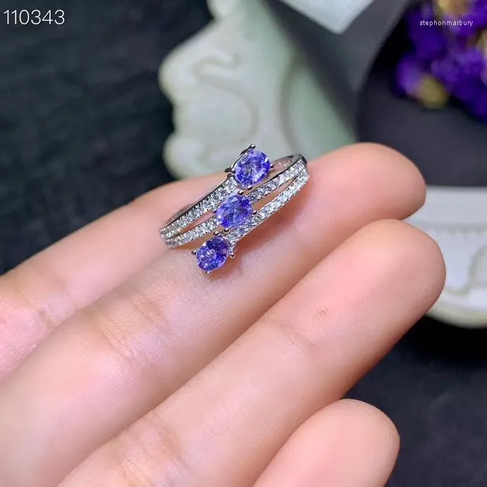 Cluster Rings Party Top Sale Elegant Gift Real and Natural Tanzanite 925 Sterling Silver Fine Jewelry