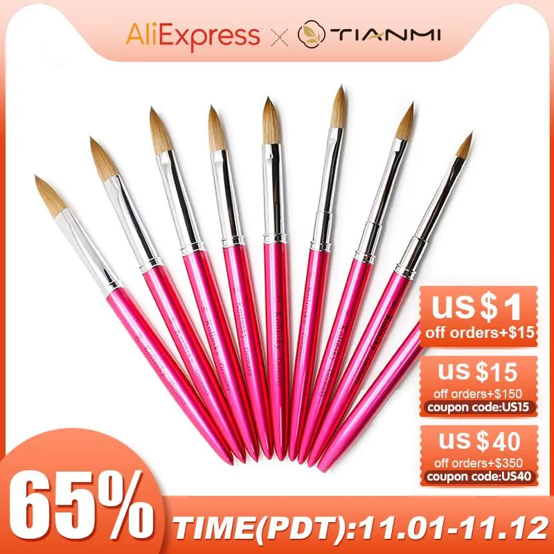 キットTianmi Kolinsky Nail Art Brush UVジェルポリッシュ描画カービングペンブラシネイルサロンプロフェッショナルマニキュアツールメタルハンドルブラシ