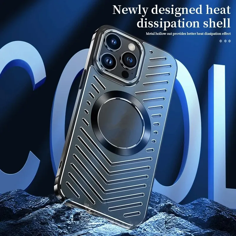 Capa luxuosa de metal com dissipação de calor e resfriamento para iphone 12 13 14 pro max, capa magnética de alumínio para iphone 13 14 promax