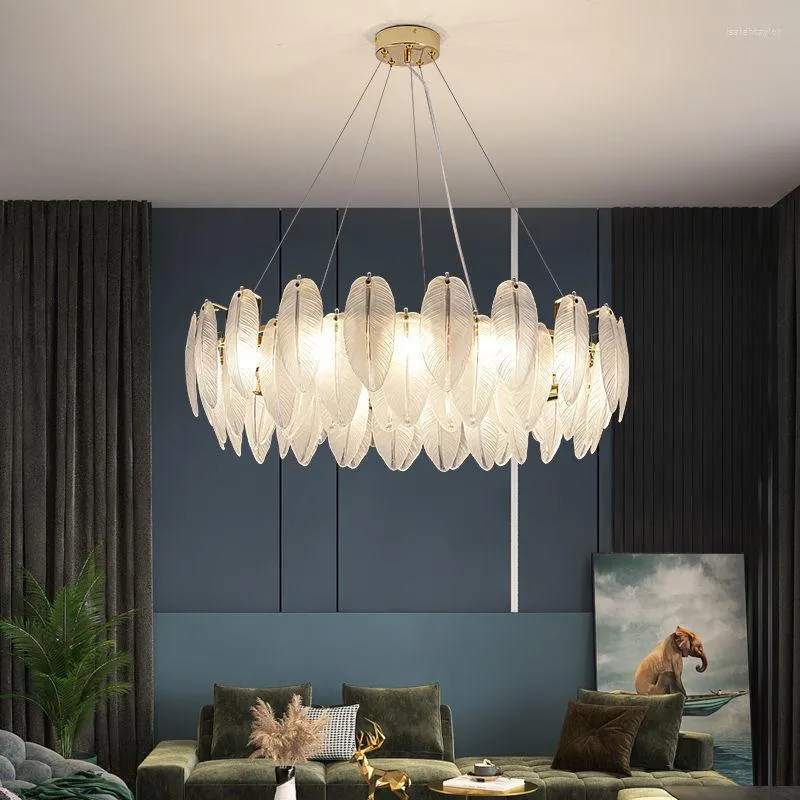 Kolye lambaları Modern Led Tüy Kristal Avize Nordic Işık Lüks Atmosfer Yatak Odası Tasarımcısı Cam Restoran