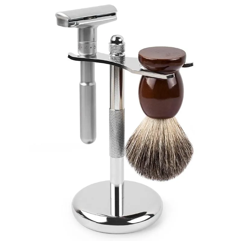 Blades Qshave Classic Safety Razor With 100% Pure Badger Hair Shaving Brush With Stand Holder for Double Edge Razor