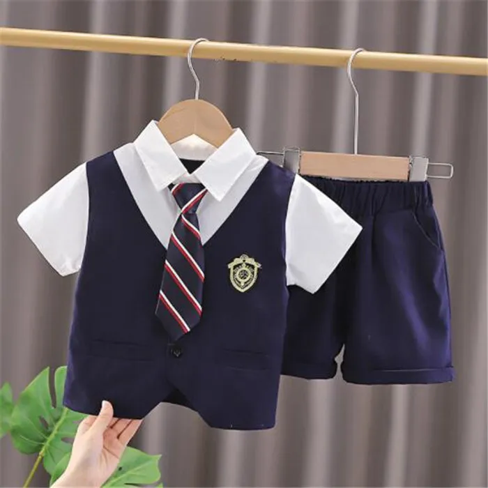 Completi di abbigliamento per bambini estivi Camicia a maniche corte per bambini Pantaloni con papillon Tuta da 2 pezzi Abiti per bebè per bambini Abbigliamento per ragazzi gentiluomo