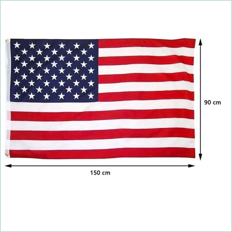 Bannière Drapeaux 5X3Ft Amérique Drapeau National 150X90Cm Nous Pour La Célébration Du Festival Décorer Parade Élection Générale Pays Drop Delivery Dhgsw