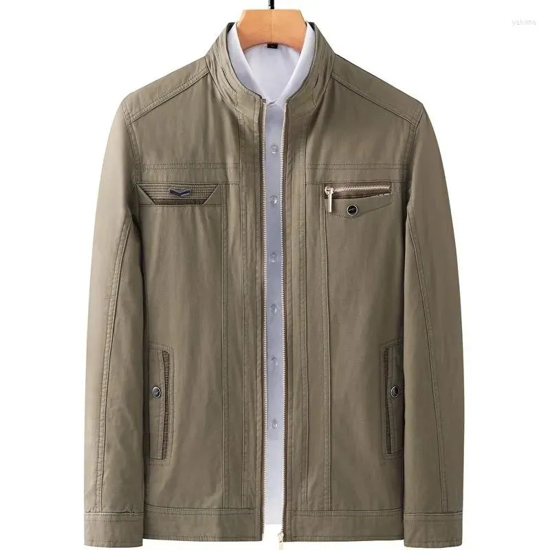Jackets masculinos 2023 jaqueta de meia-idade de meia-idade de casaco curto tops de algodão da primavera de outono colarinho de colarinho de colarinho de colarinho com zíper-upbreakers sobrecarregados