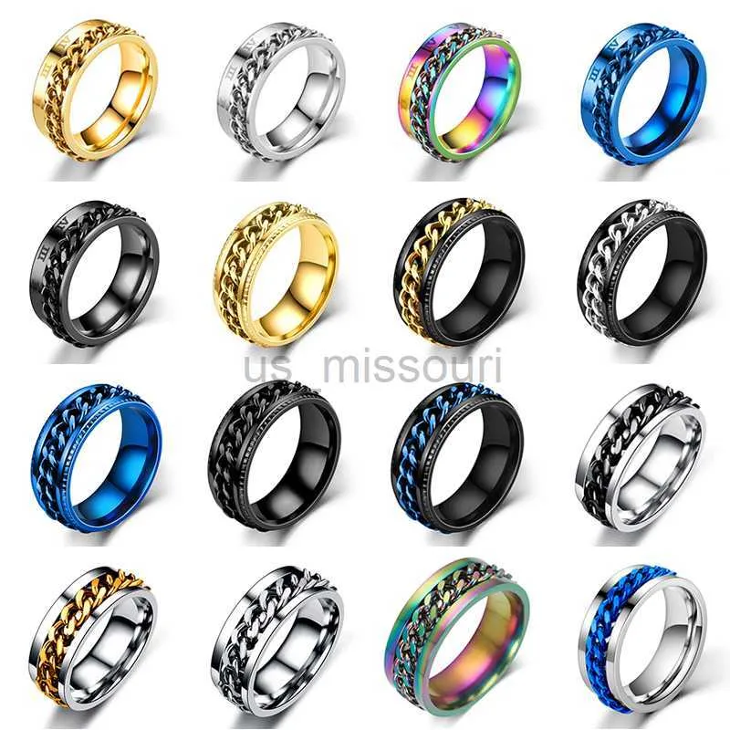Titanium Steel Fidget Spinner Ring Rotatable Chain Couple Jewelry_voghion.com