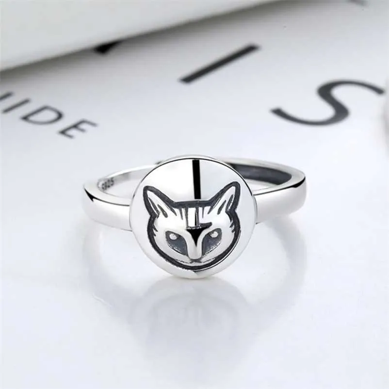 designer jewelry bracelet necklace 925 tide cat's head simple Sterling minority ring versatile female high quality