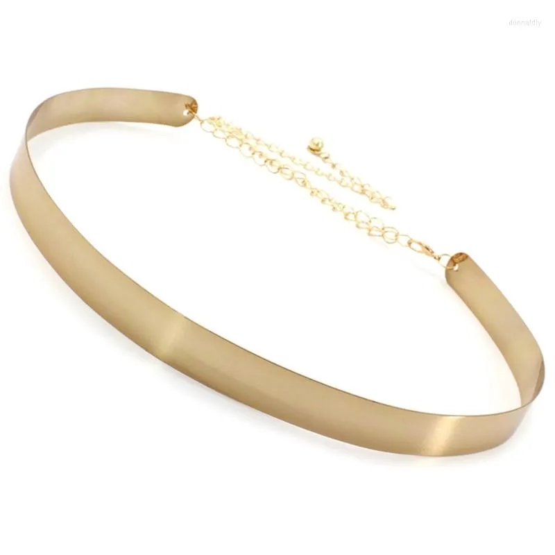 DHgate Gold Metal Waist Belt for Women Adjustable Shiny Polished Mirror Waistband Fashion Accessories