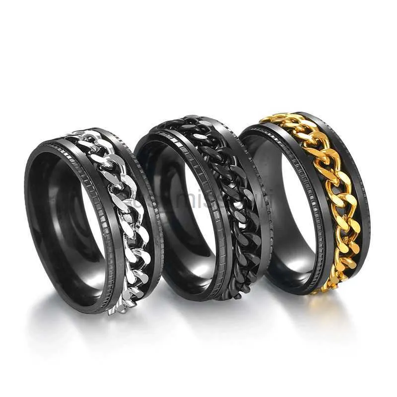 Bandringar ångest avslappnande ring för män spinnar fidgets ringar rostfritt stål rotera fritt kedje joint ring tillbehör anillos de hombre j230531