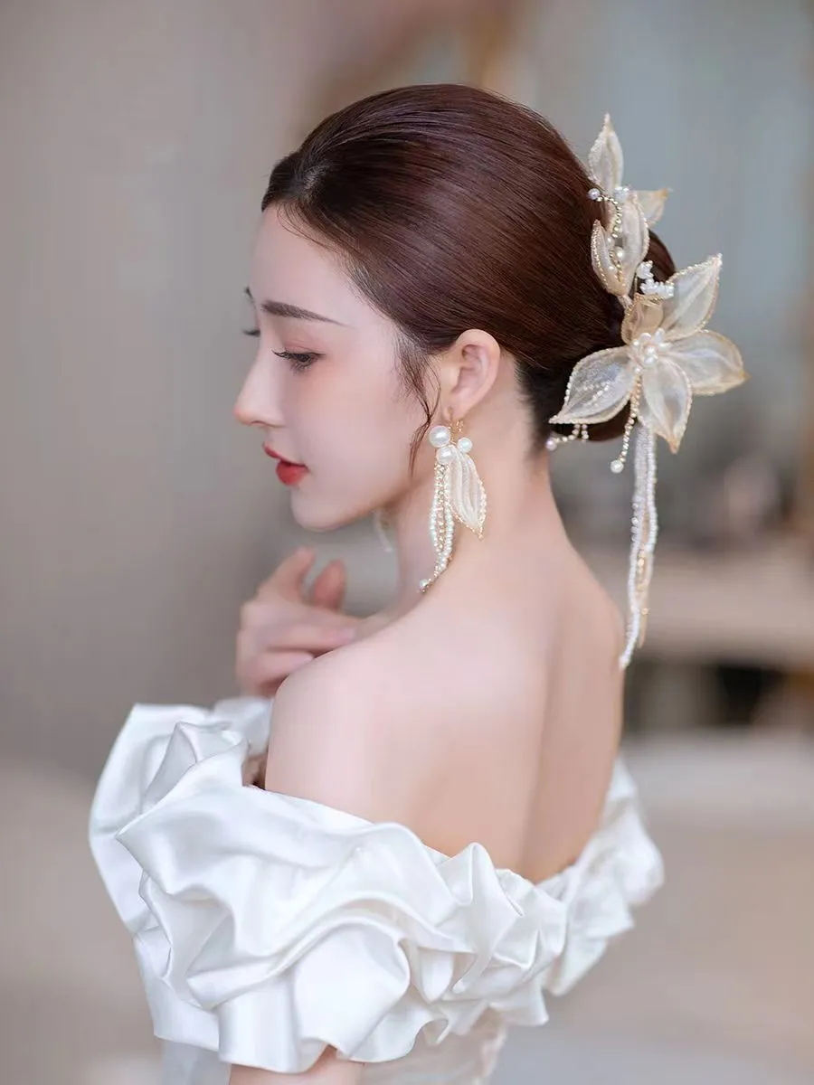 Bridal Headwear New Sen Series Wedding Dress Hair Accessories with Side Clips and Makeup Design Wedding Headwear Accessories with High end and Versatile Style