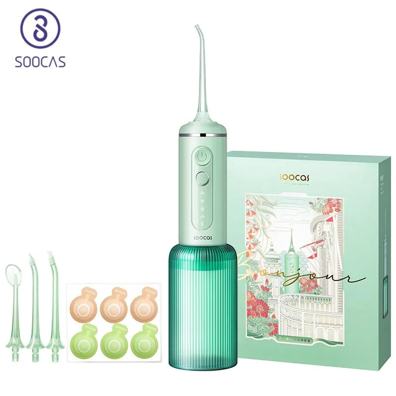 Blekning soocas w3f oral irrigator typec laddningsbar vattenflosser med muntlig essens 4 typ munstycken renare vattenbehållare avlägsnande