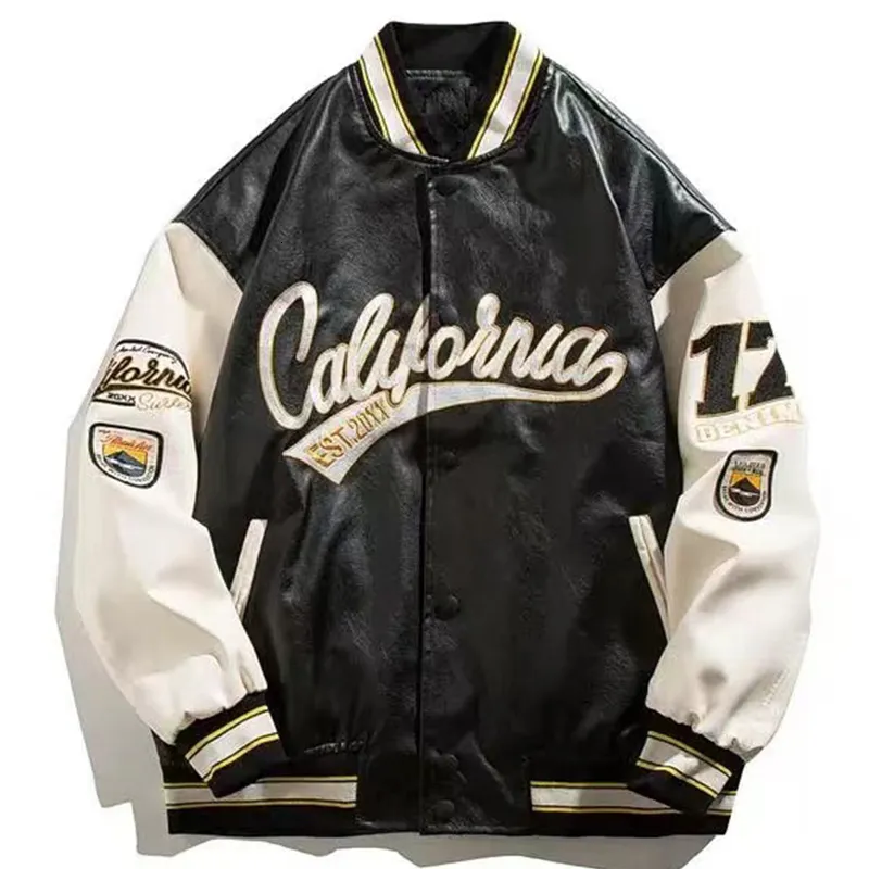 Herrjackor broderi pilot basebolljacka män hip-hop streetwear pu läder varsity bomber jacka kvinnor harajuku lösa rockar 230531