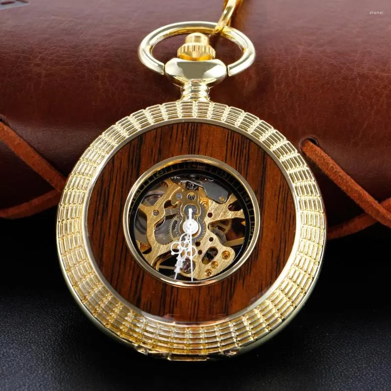 Orologi da taschino Orologio vintage in legno Meccanico Borsa da uomo e da donna Steam Punk Collana Fob Catena Orologio digitale romano Regalo