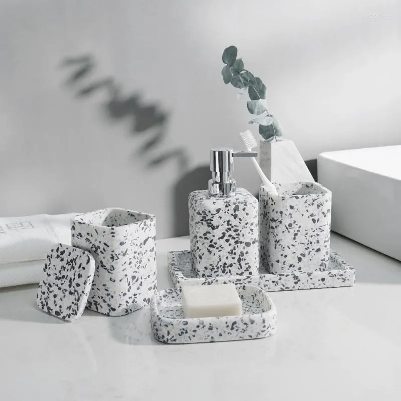 Badtillbehör Set Nordic Terrazzo Badrum toalettartiklar Kombination Tandbrush Cup Holder Sortera förvaring Fashion Simple Decorative