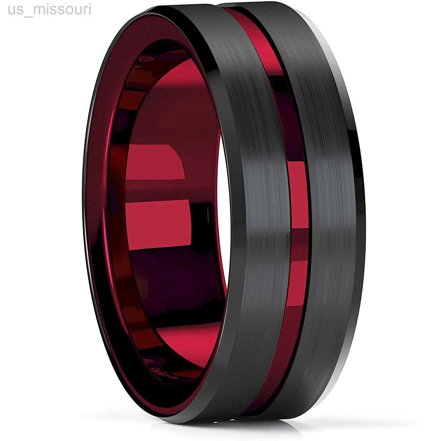 Red Tungsten Rings For Men Black Tungsten Carbide Ring With Red