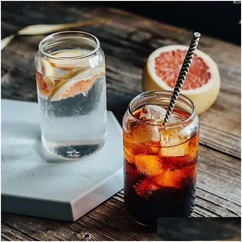 Gobelets Creative Transparent Coke Jar Cup Portable Verre Jus Lait Eau Tasses Café Ménage Crème Glacée Potable Bouteilles Vt17 Dh9Yx