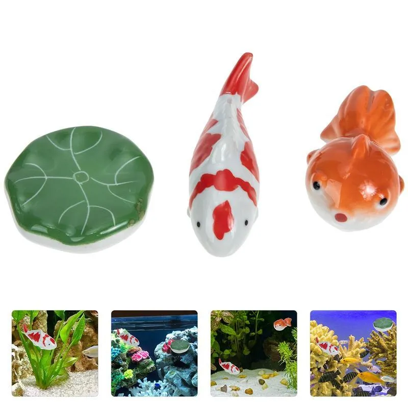 Décorations Poissons Flottant Aquarium Céramique Réservoir Poissons Décorations Figurine Figurines Décoration Artificielle Paysage Lotus Décor Ornement