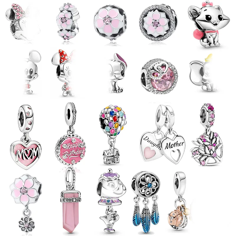 925 Sterling Silver Dangle Charm Rose Coeur Fleur Ballon Infinity Love Charms Fit Original Pandora Bracelet DIY Perle Femmes Bijoux Livraison gratuite