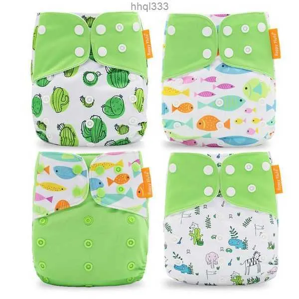 Zoxw E72b Cloth Diapers Happyflute Fashion Style Baby Nappy 4pcsset Cover Waterproof Reusable 230203