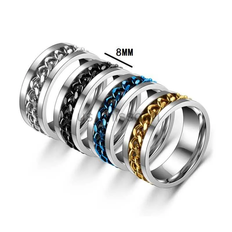 Titanium Steel Fidget Spinner Ring Rotatable Chain Couple Jewelry_voghion.com