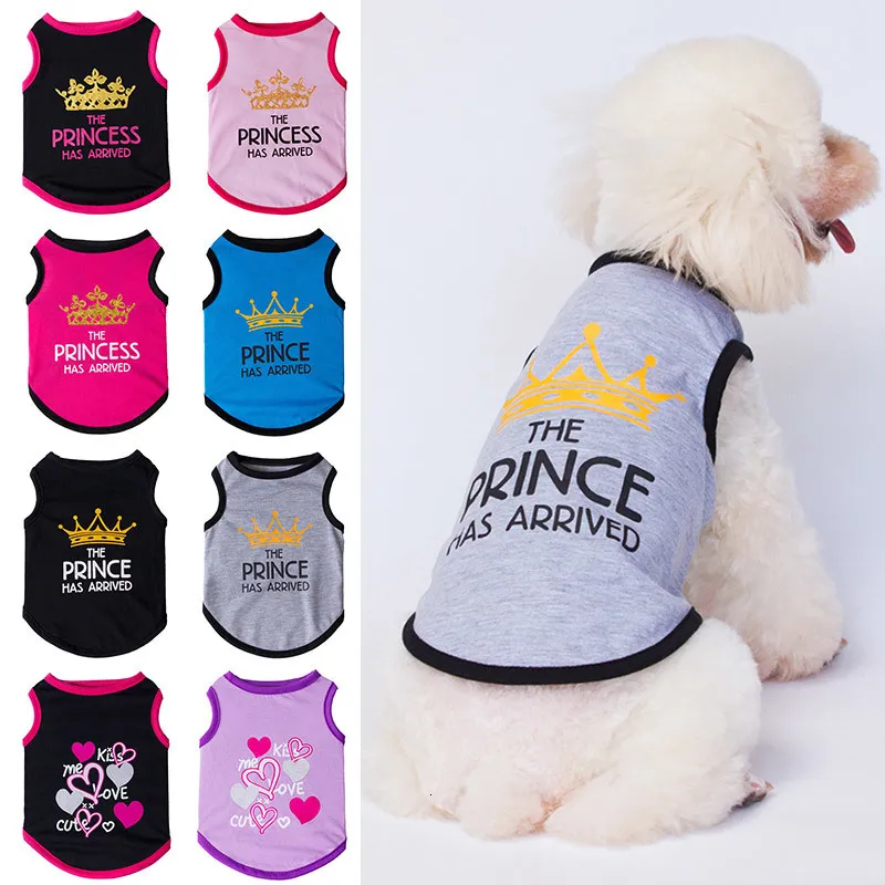 Abbigliamento per cani Cute Princess Crown Print Gilet per animali senza maniche Abiti estivi in cotone per cani di piccola taglia Magliette Abbigliamento per cuccioli 230531